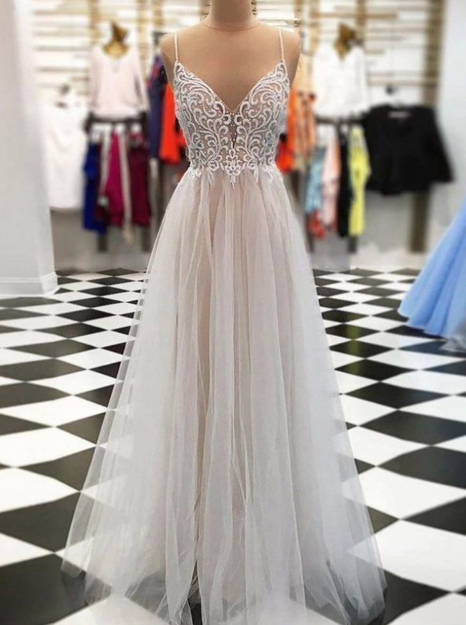 Chic Prom Dresses Spaghetti Straps Floor-length Long Prom Dress