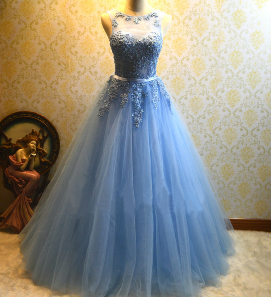 Prom Dress,tulle Appliques Prom Dress,long Quinceanera Dresses