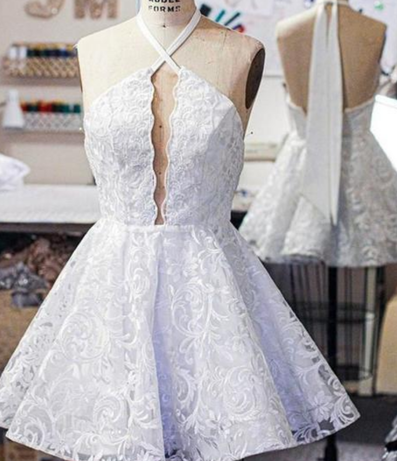 Sheath Low V Neck Halter Appliques Homecoming Dress WH1037 main image 0