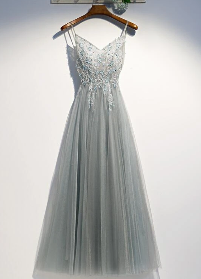 Straps V-neckline Long Party Dress, A-line Prom Dress Evening Dress