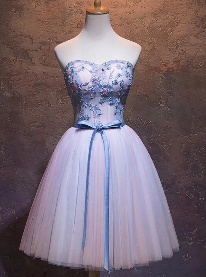 Tulle Sweetheart Formal Dress With Lace, Cute Short Homecoming Dress