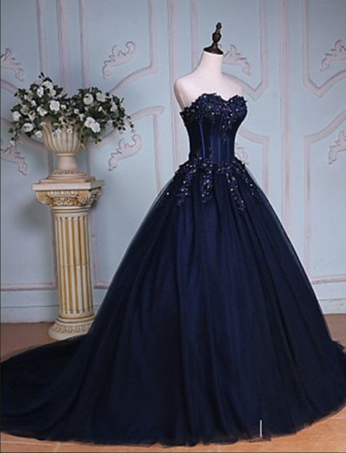 Dark Navy Prom Dress ,royal Blue,sexy,sweetheart Long Prom Dresses,charming Prom Dresses,evening Dress Prom Gowns