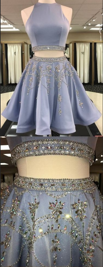 Two Piece, Homecoming Dress, Rhinestone, Scoop Sexy, Chic Short Prom Dress ,party Dress