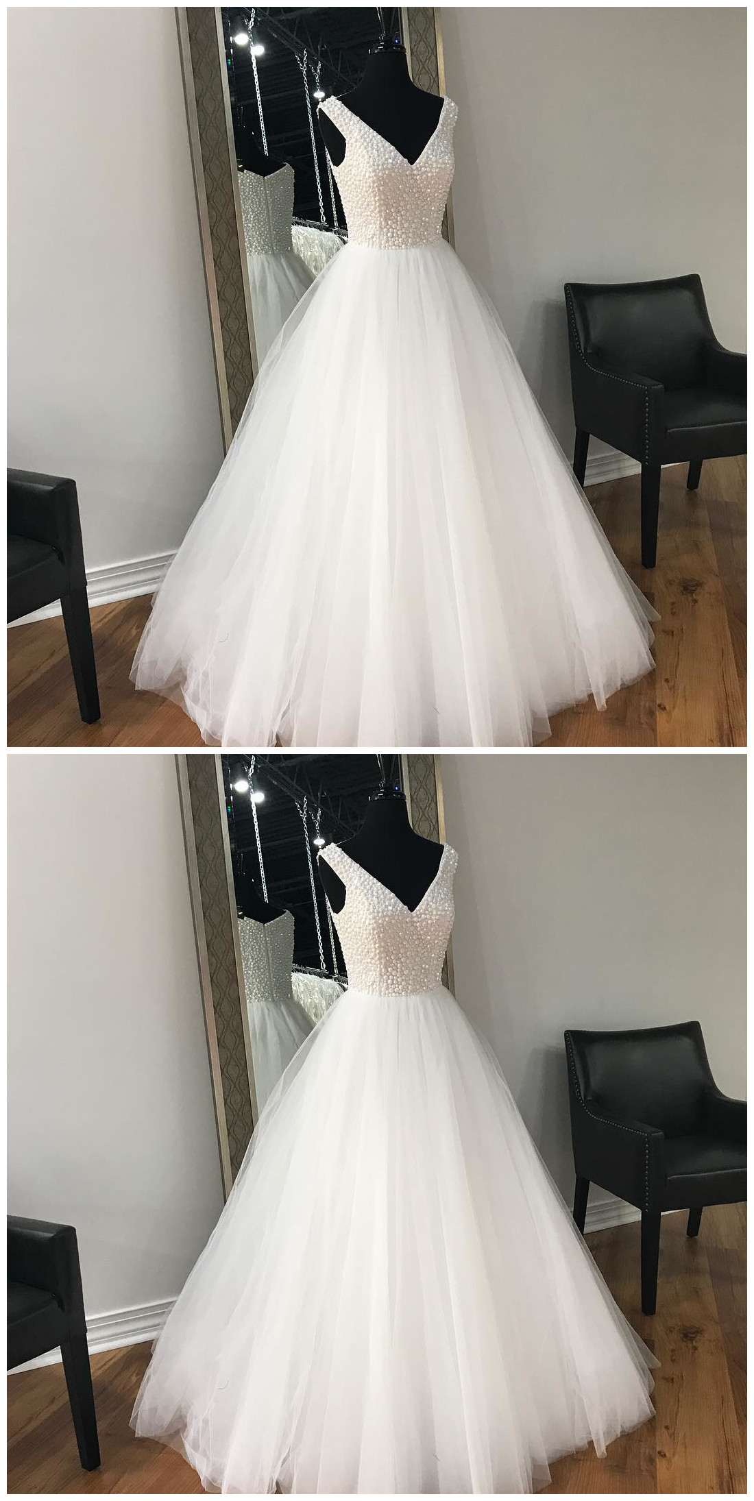 V Neck White Ivory Wedding Gowns,wedding Dress, Beaded Wedding Dress, Sleeveless Wedding Dress, A-line Wedding Dress, Floor-length Wedding