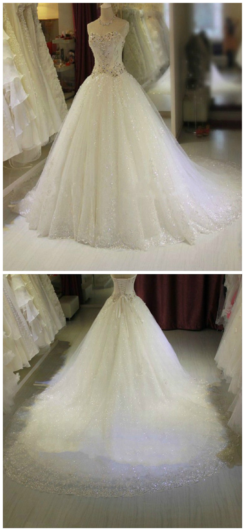 Timeless Ball Gown Sweetheart Sequin White Wedding Dresses Brides Dress