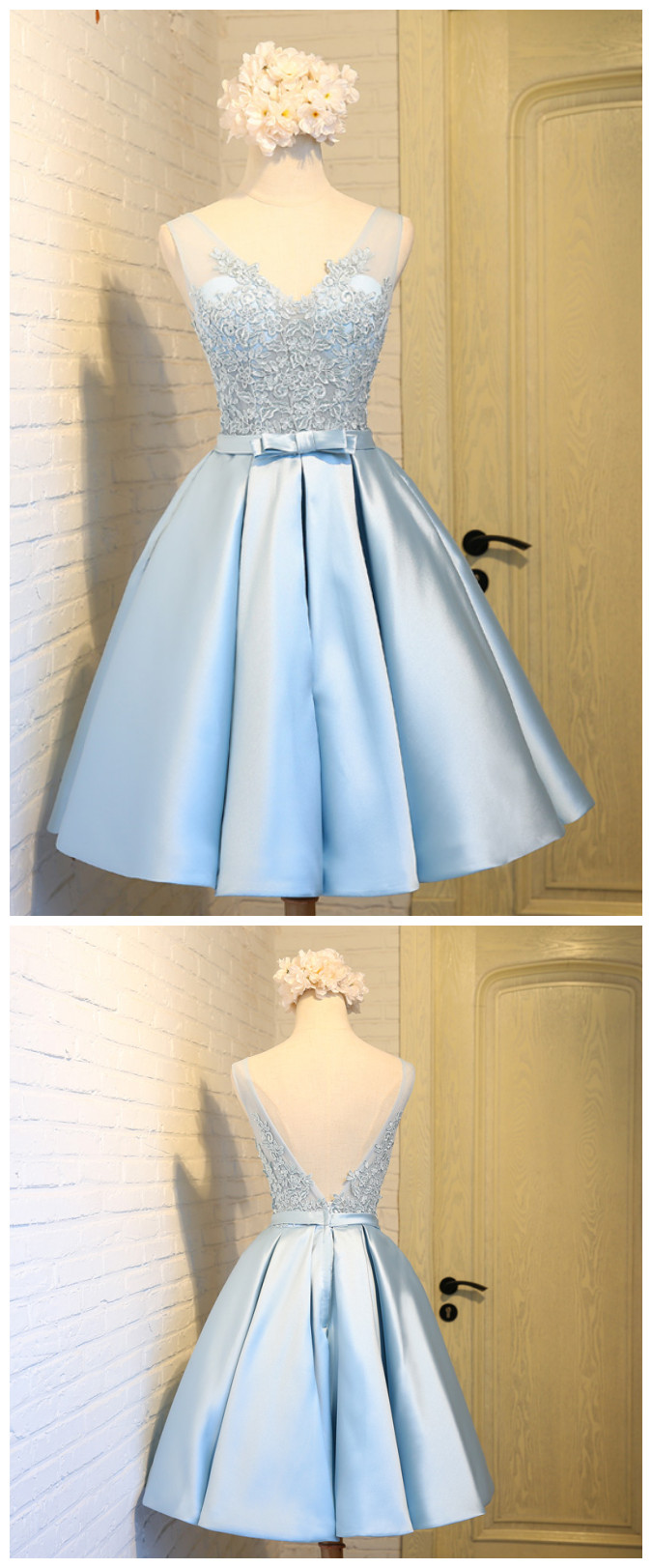 Homecoming Dress,elegant Homecoming Dress,cute Light Blue Short Homecoming Dresses V Neck Lace 8th Grade Prom Dresses Junior High Graduation