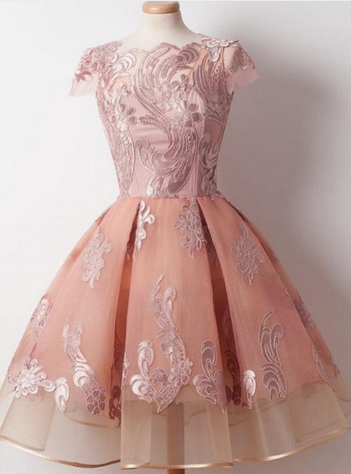 Glorious, Coral ,short Prom Party Dress, With Open-back ,applique ,mini Dresses ,prom Dresses ,mini Dresses