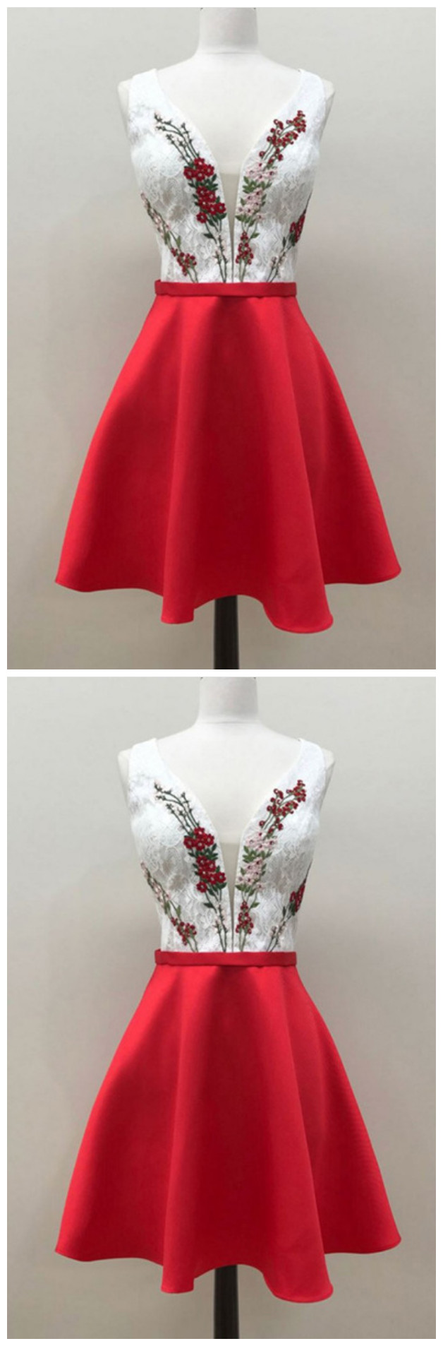 Cute Short A-line V Neck Lace Appliques Prom Homecoming Dresses main image 1