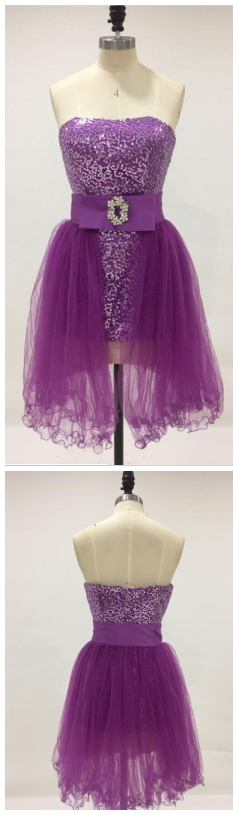 Classic Short Homecoming Dresses ,purple Sheath Column ,short Mini Sequins Party Dress With Removable Tulle Skirt Crystals,lace Appliques Prom