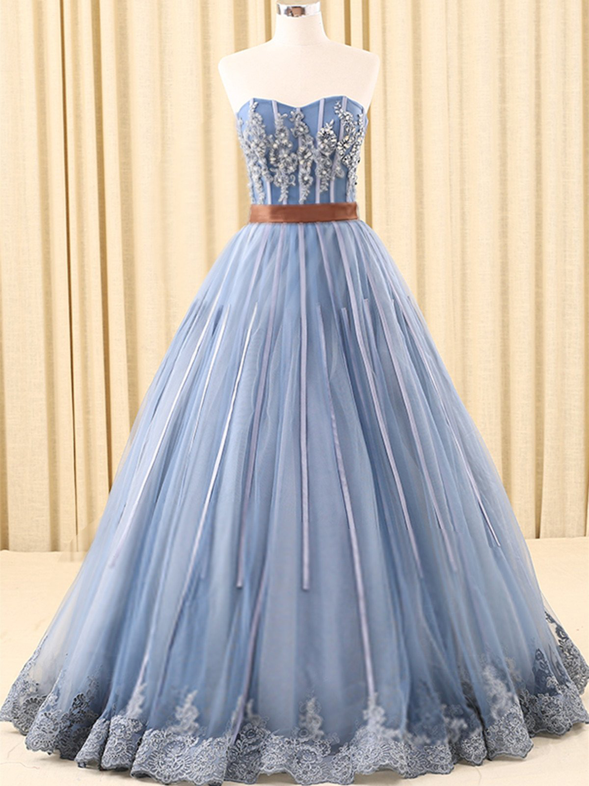 A-line Prom Gown,sweetheart Prom Dresses,floor-length Prom Dress,tulle Prom Dresses,blue Prom Dresses With Beading