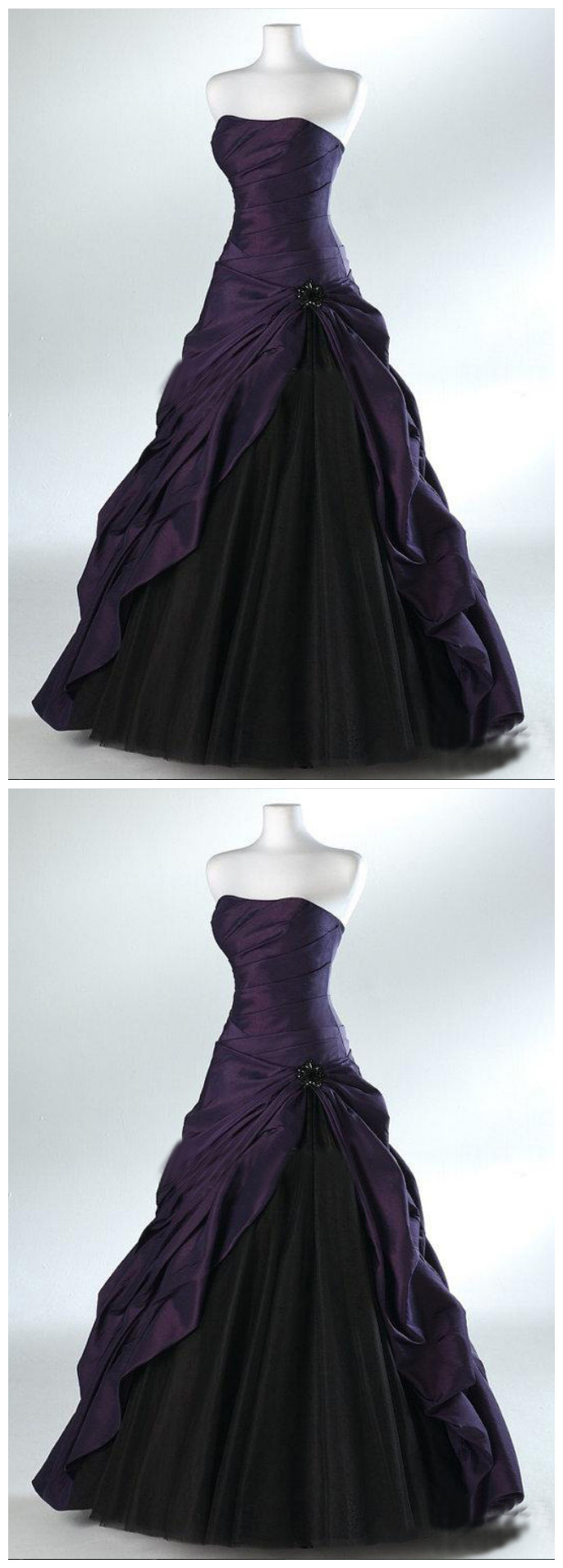 Robe De Mariage Halloween Ball Gown Backless Strapless Distinctive Bridal Skirt Gothic Purple And Black Wedding Dresse