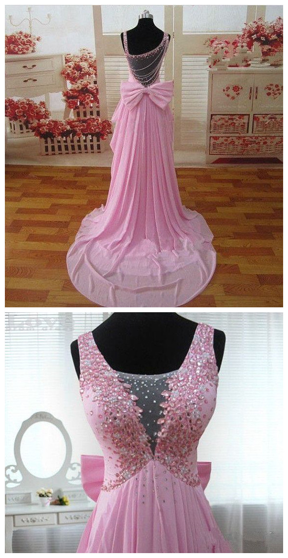 Sexy Formal Dresses,custom Made A Line ,beadings Pink Prom Dresses With Bow, Formal Dresses, Prom Formal Dresses,girls Party Dress, Sexy Prom