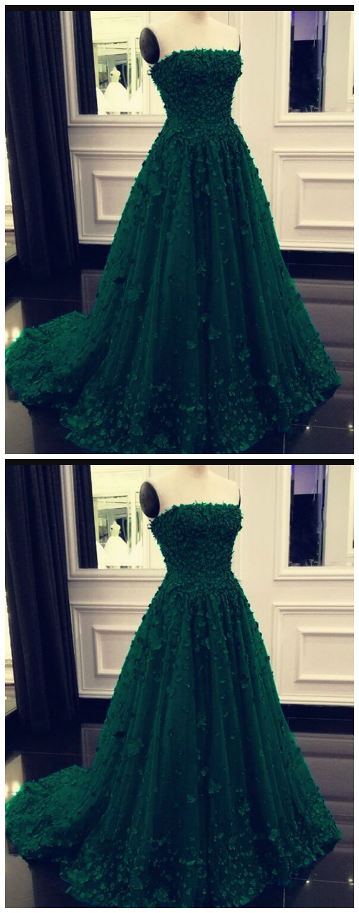 Elegant strapless prom lace dresses tulle ball gown