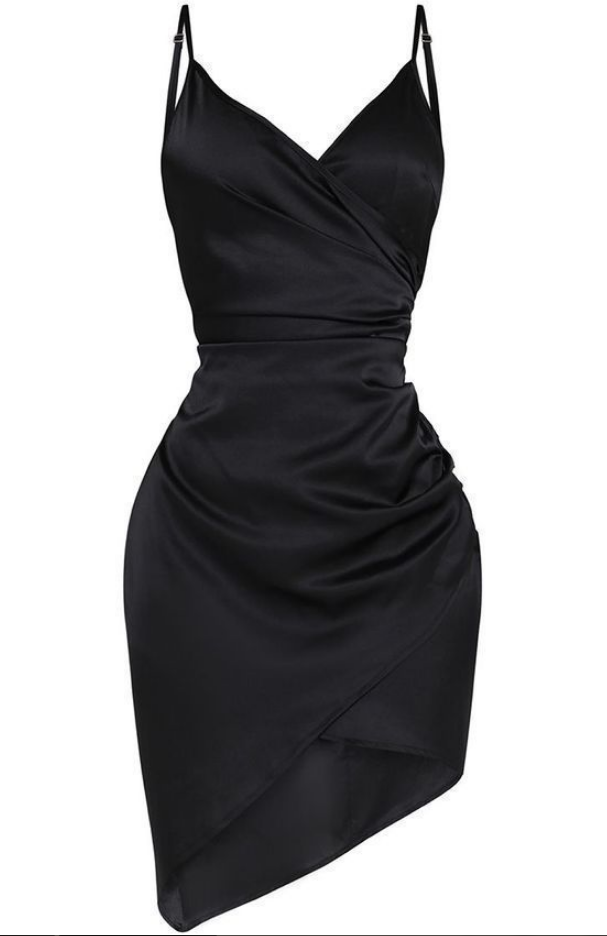 Shape Black Satin Wrap Dress on Luulla
