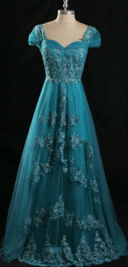 Long Prom Dress, Lace Prom Dresses, Blue Prom Dress, Vintage Bridesmaid Dress, 50s' Prom Dress, Short Sleeve Prom Dress, Ball Gown