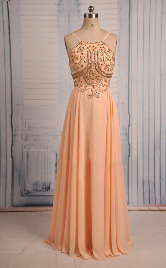 Sexy Prom Dresses,spaghetti Straps Evening Dresses, Fashion Prom Gowns,elegant Prom Dress,princess Prom Dresses,chiffon Evening Gowns,peach