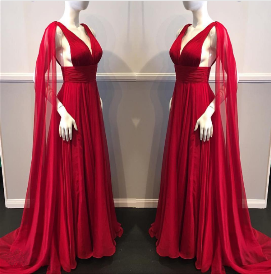 Sexy Red Evening Dress,v-neckline Red Prom Dress,detachable Band Red Formal Dress