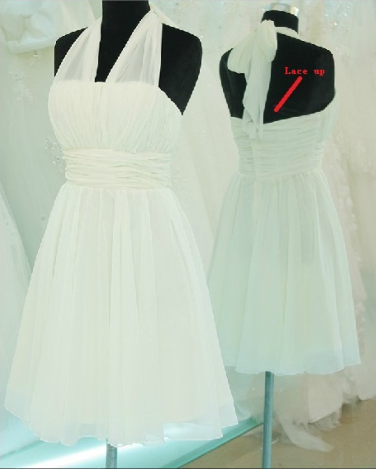 Halter Knee Length Chiffon Bridesmaid Dress Evening Dress Prom Dress Custom Made Bridal Party Dress