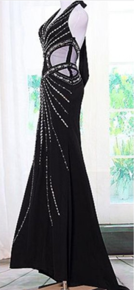 Black Chiffon Halter Prom Dresses With Illusion Waist Ab Stones,sexy Backless Formal Gowns 2016