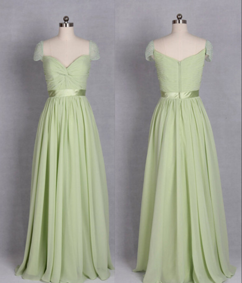 Sexy Sage Green Chiffon Bridesmaid Dress,floor Length A Line Zipper Cap Sleeve Bridesmaid Dresses,sexy Long Prom Dresses Party Evening Gown