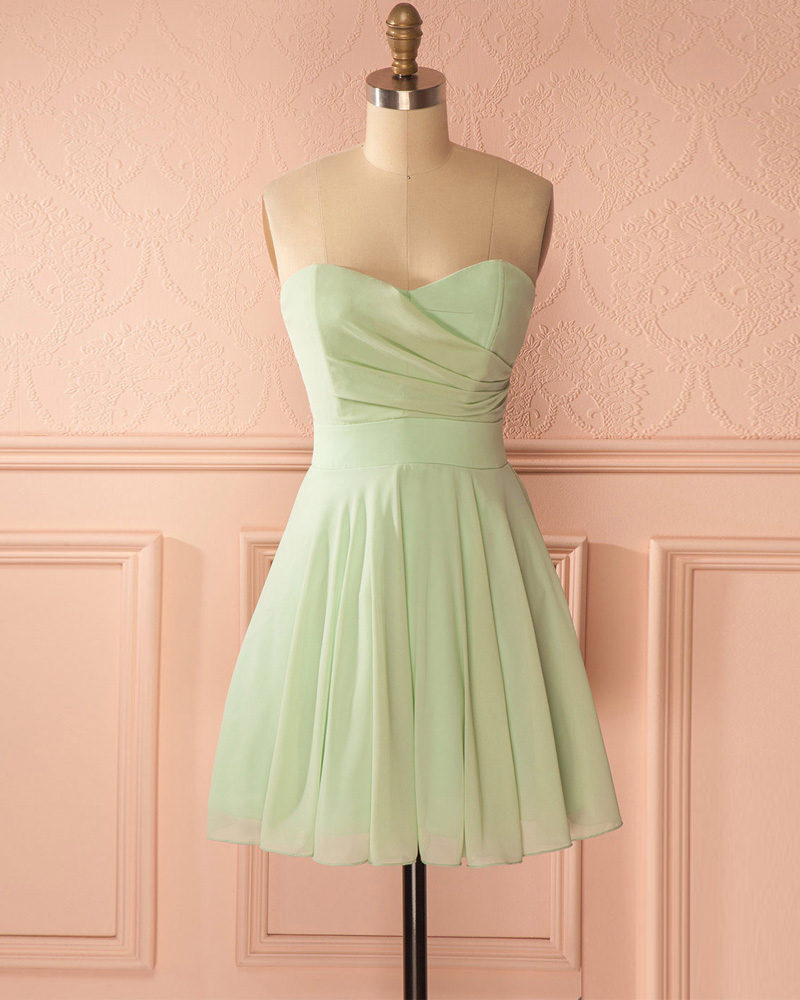 knee length dresses for ladies BABARONI Halter V Neck Short Chiffon Bridesmaid Dresses-Dusty Sage, Dusty Sage / US0 main image 0