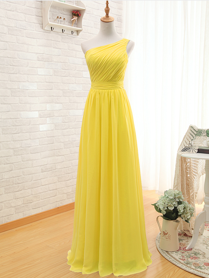 One Shoulder Prom Dress,yellow Prom Dresses,custom Made Prom Dress, Vintage Prom Dress,long Prom Dresses,2016 Prom Dresses