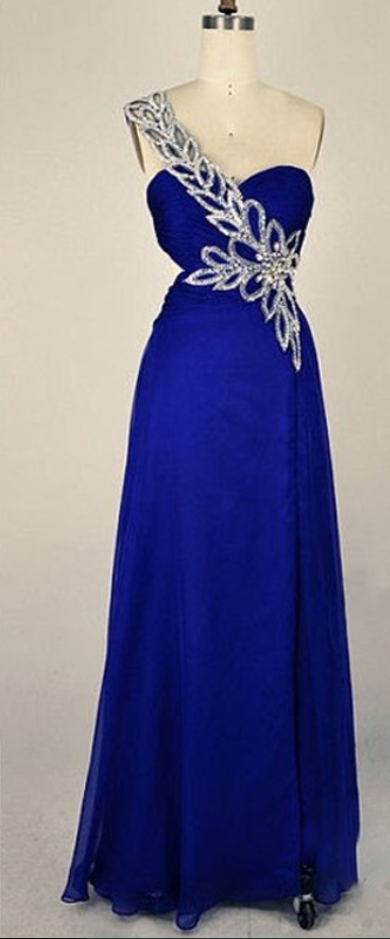 One Shoulder Blue Chiffon Bridesmaid Dress,floor Length A Line One Shoulder Bridesmaid Dresses,sexy Long Elegant Prom Dresses Party Evening Gown