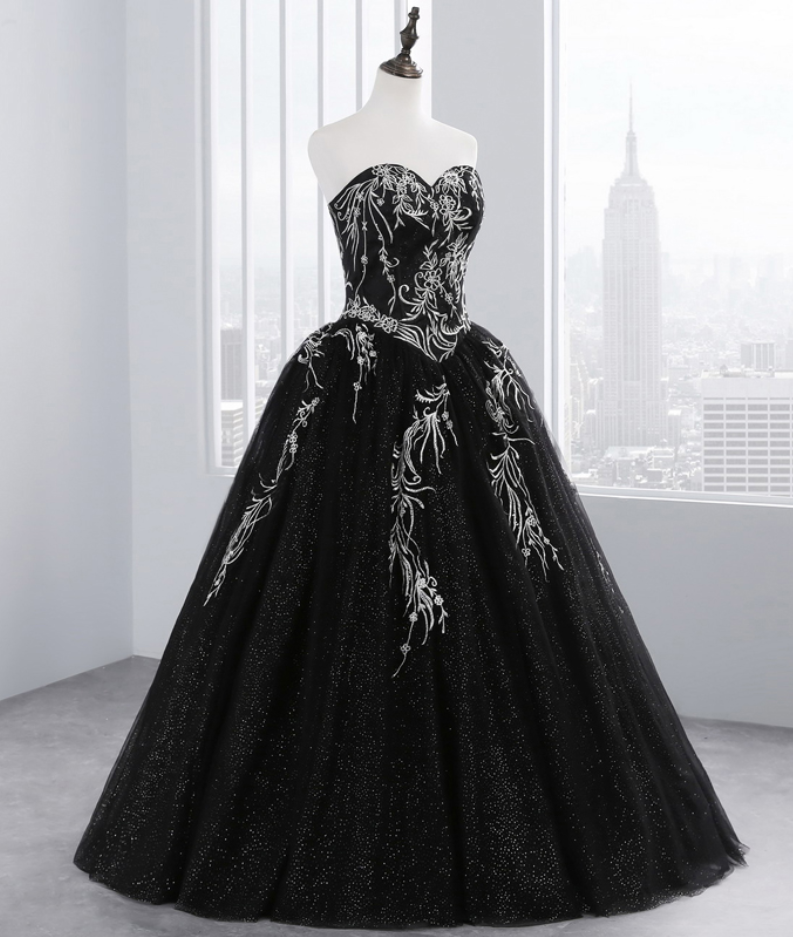 Princess Black Tulle Long Prom Gown, Strapless Long A-line Evening ...