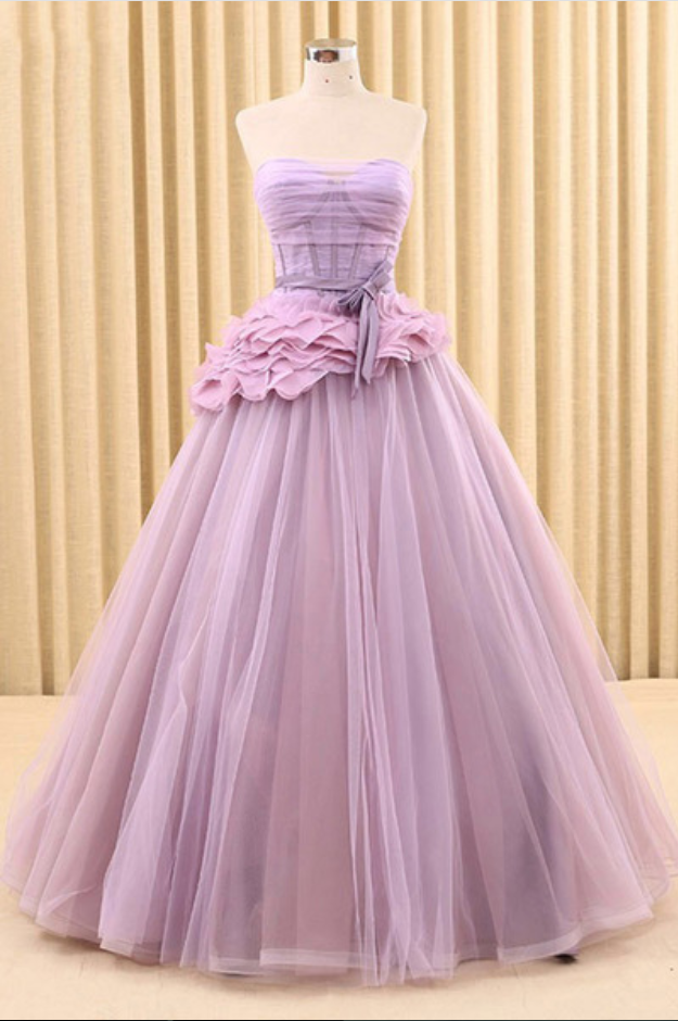 Elegant A Line Strapless Lilac Satin Tulle Long Prom Dress, Evening Dress cg26178 main image 0