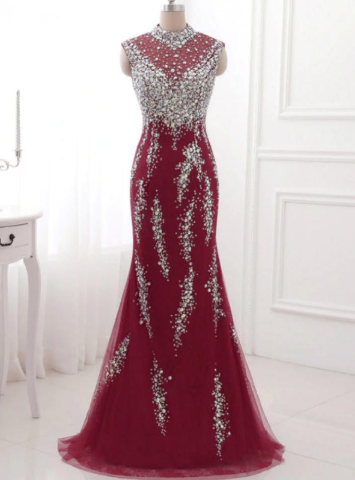 Evening Dresses Crystal Long Prom Dress Sexy Illusion