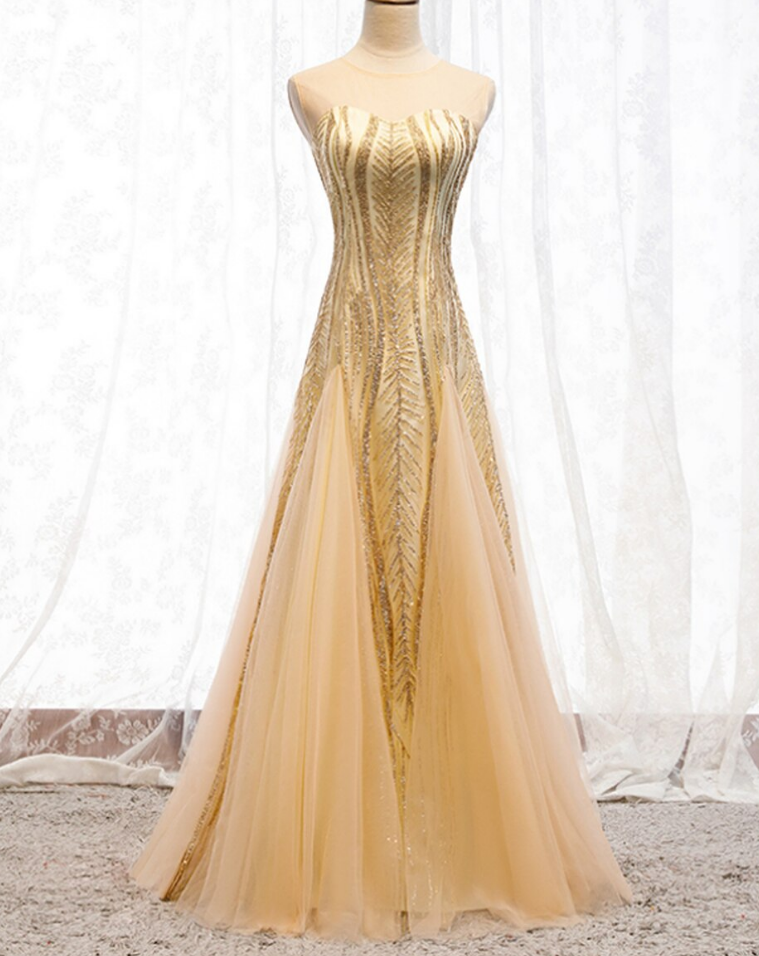 Mermaid Sequins Tulle Sleeveless Prom Dress