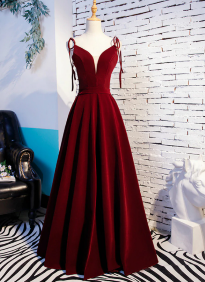 A-line Velvet Spaghetti Straps Prom Dress