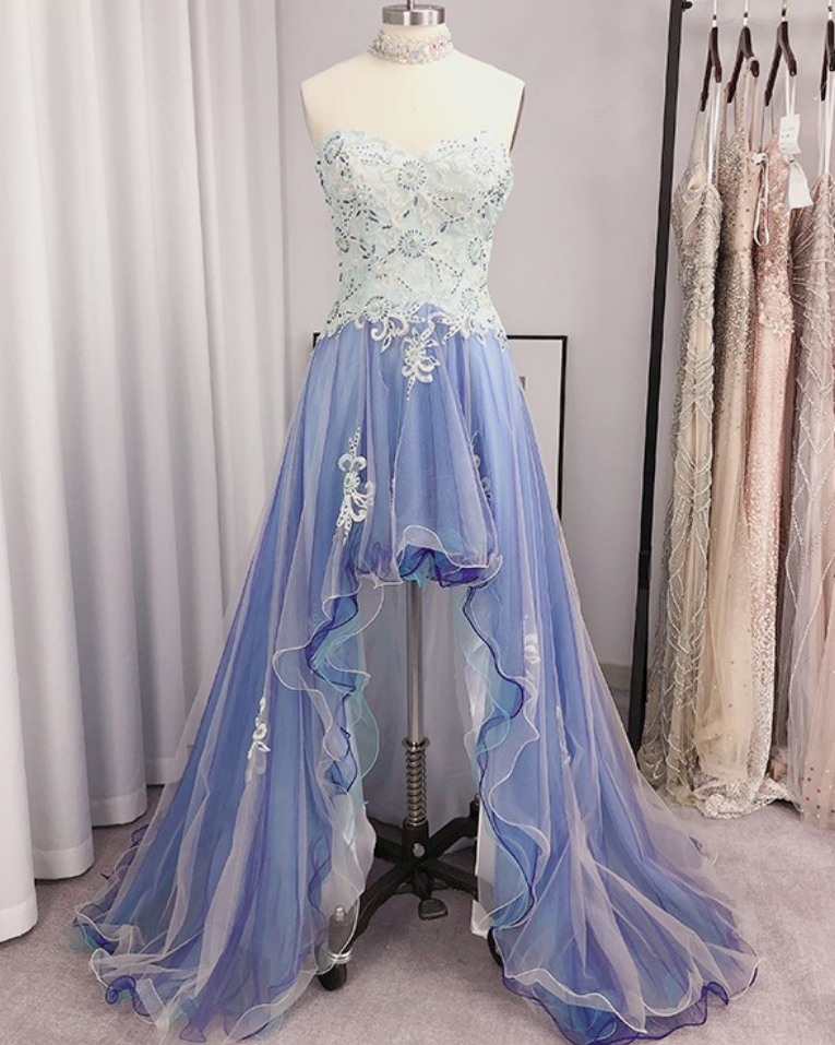 A-line/princess Tulle Applique Sweetheart Sleeveless Asymmetrical Dresses