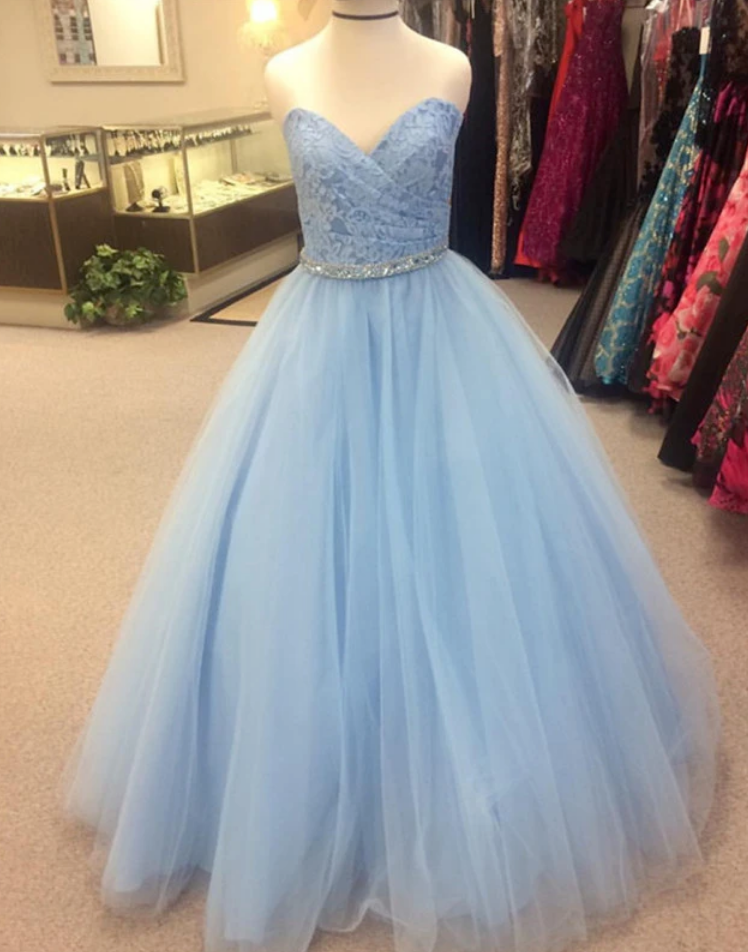 Elegant Lace Sweetheart Beaded Sashes Tulle Ball Gowns Quinceanera Dresses