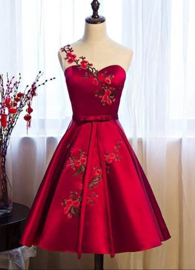 Red Satin Short Formal Dresses, Lovely Party Dresses, Cute Homecoming Dress
