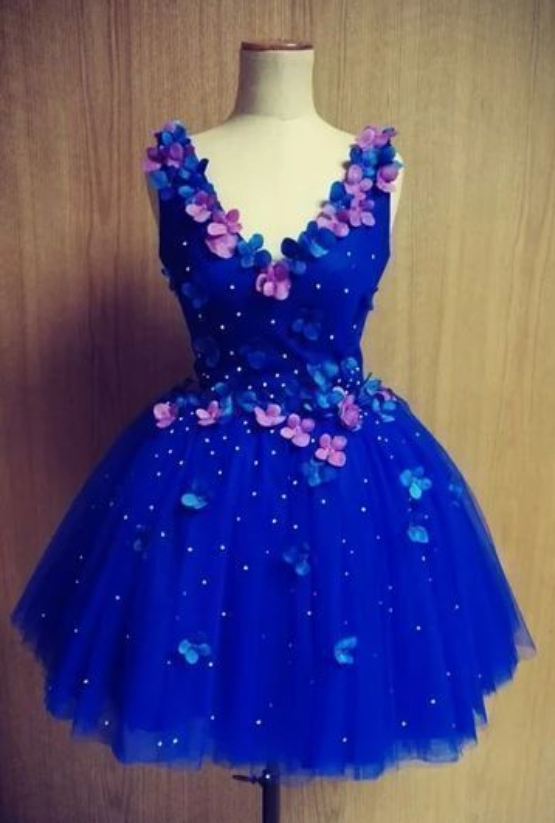 Blue V Neck Short Homecoming Dress