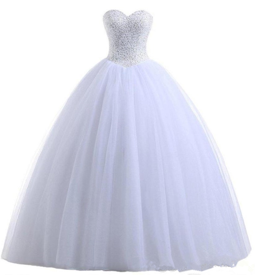Sexy Fashion White Beading Ball Gown Quinceanera Dress With Sequined Tulle Plus Size Sweet 16 Dress Vestido Debutante Gowns