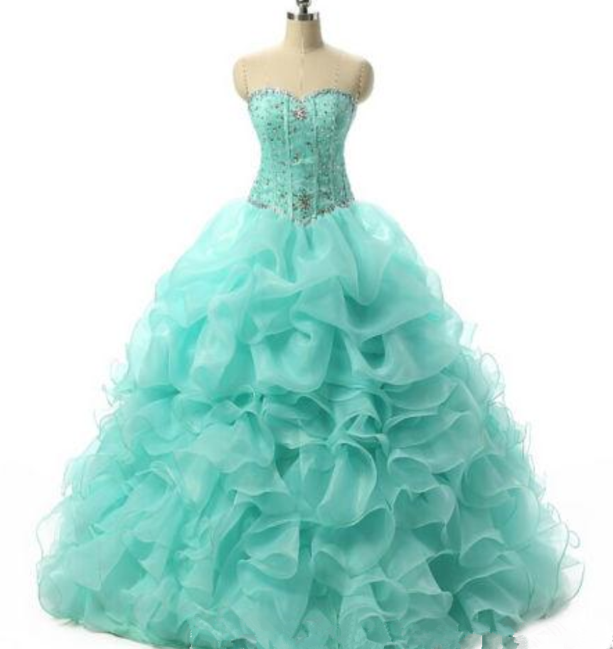 Mint Blue Quinceanera Dresses 2021 Ball Gown With Beaded Crystals Prom Sweet