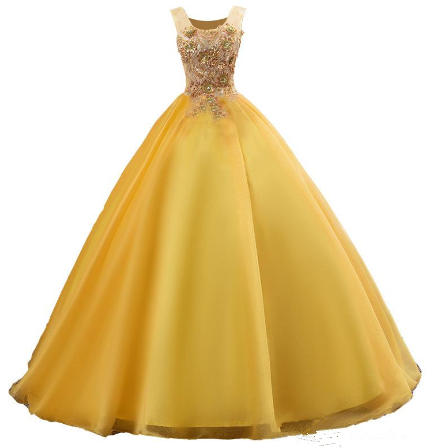 Fashion Yellow Appliques Ball Gown Quinceanera Dresses Lace Up Plus Size Sweet 16 Dresses Debutante 15 Year Formal Party