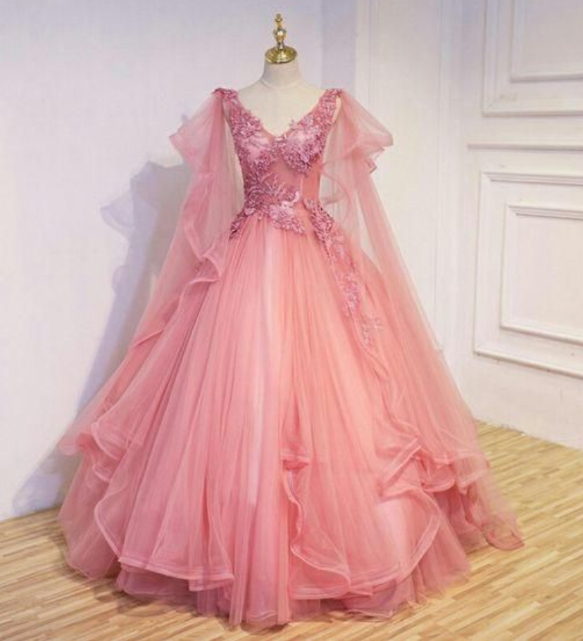 Pink Tulle Prom Dress , Charming Prom Dress
