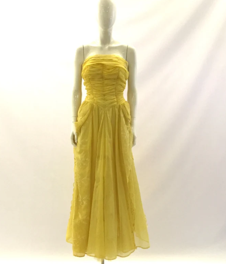 Vintage Prom Dress 1950s Prom Dress Strapless Dress Yellow Dress Ruffled Dress Homecoming Dress Blue Prom Dress Formal Gown