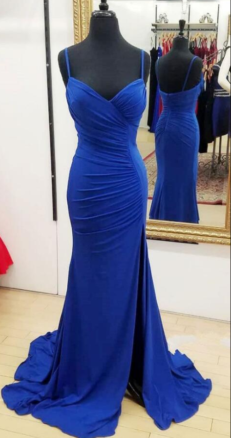Sexy Long Prom Dress,royal Blue Prom Dresses Split Side, Prom Dress,sexy Prom Dress,spaghetti Straps Dresses For Women