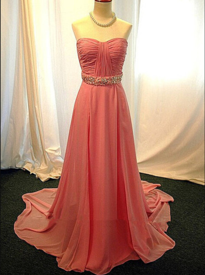 Chiffon Prom Dresses,strapless Prom Dress,modest Prom Gown,coral Prom Gowns,beading Evening Dress,sparkle Evening Gowns,2016 Party Gowns For