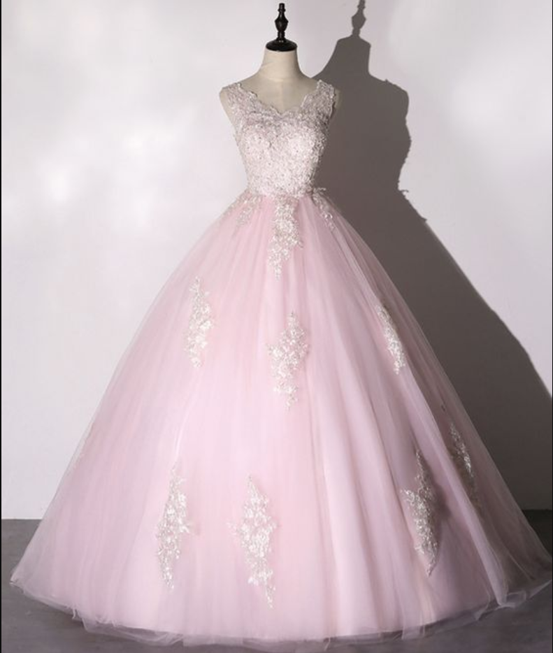 Sexy Ball Gown Straps Pink Tulle Long Prom Dresses main image 1