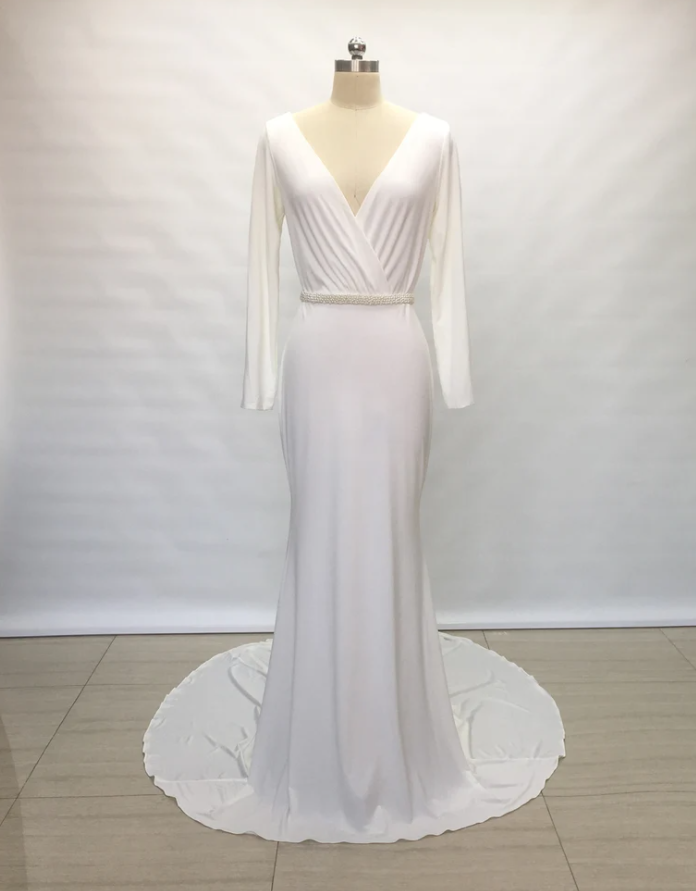 Custom Mermaid Ivory Spandex Long Wedding Dress With Long Sleeves