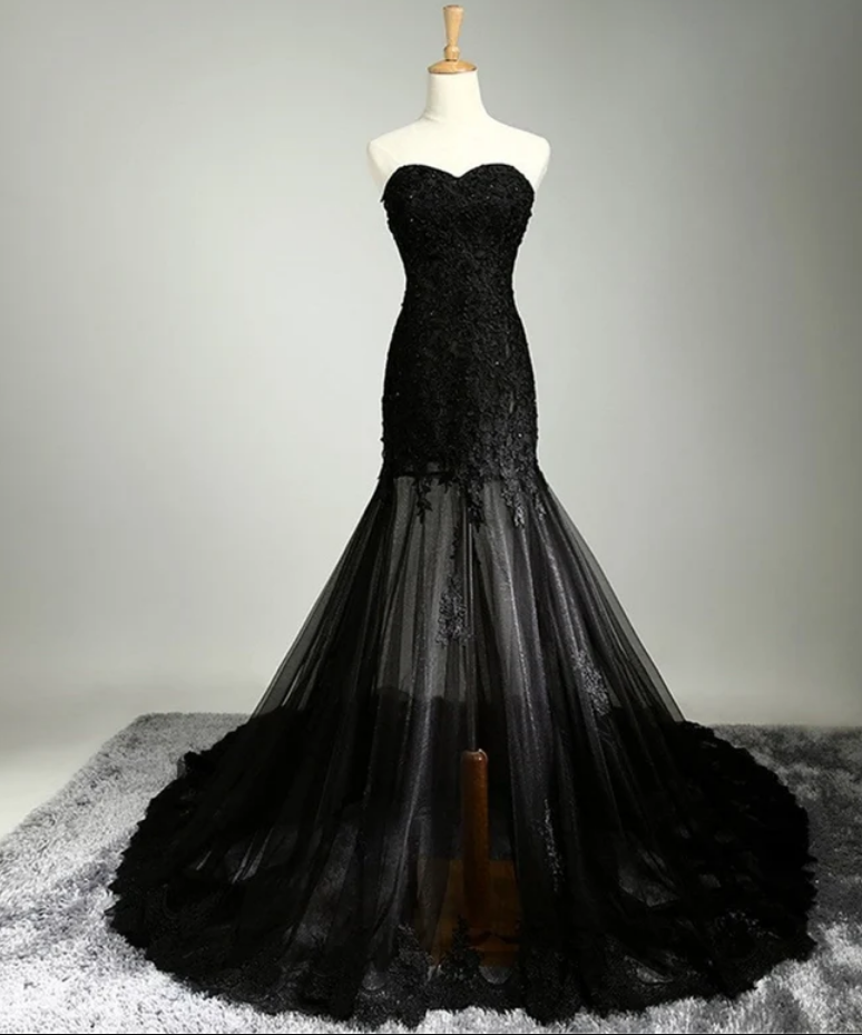 Prom Dresses Vintage Black Wedding Dress Lace Beaded Mermaid Bridal Dress Sheer Skirt Sweetheart Formal Dresses Black Party Dress Sequin Prom