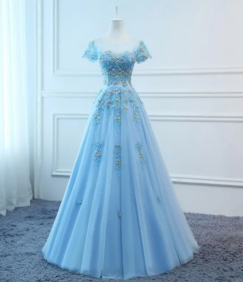 Prom Dresses Long Blue Evening Dresses Foral Tulle Dress Women Formal Party Gown Fashionable Bride Gown Corset Back Quality Custom Made