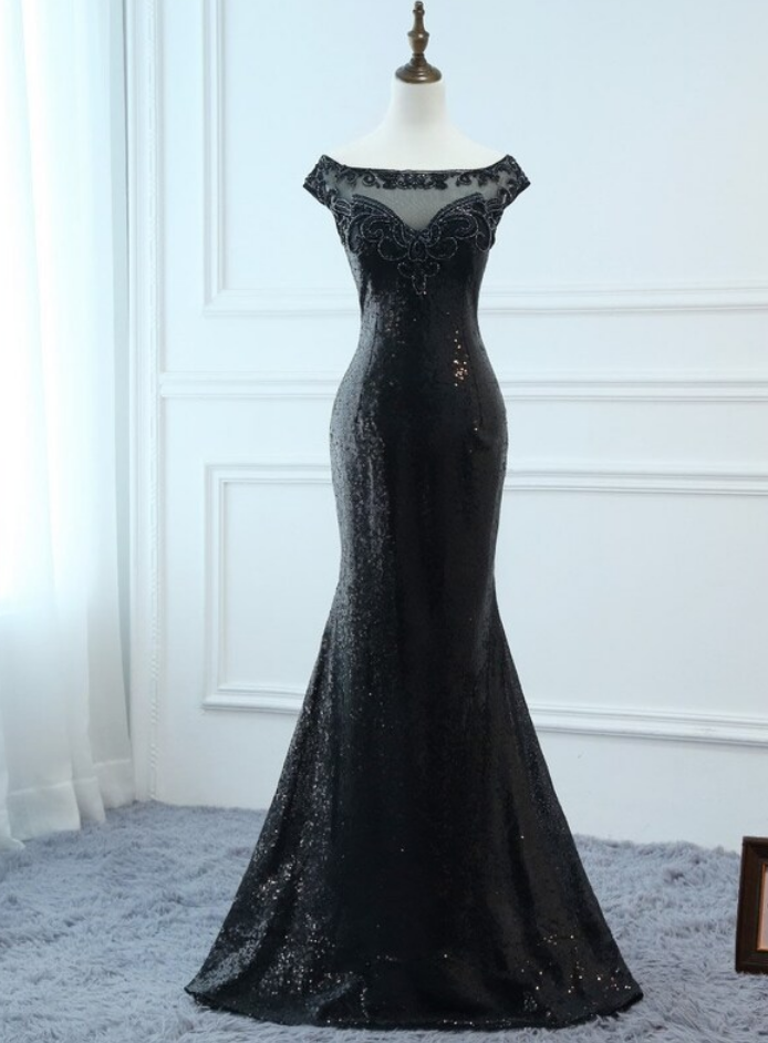 Prom Dresses Black Sequin Prom Dresses Long Trumpet/mermaid V Bateau Evening Dresses Foral Crystal Dress Women Formal Party Gown Fashionable