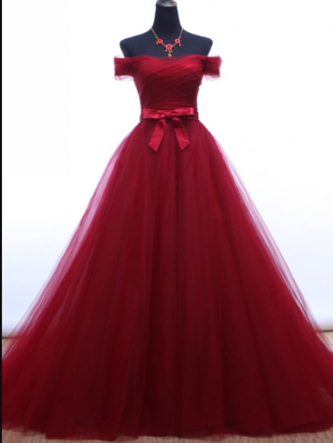 Plus Size Sweet Burgundy Tulle Long Prom Dress A Line Sweep Train Prom Party Gowns ,sexy Women Party Dresses