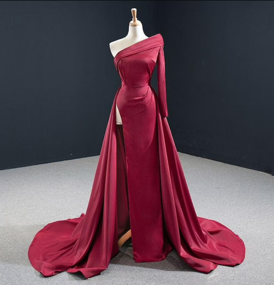 Prom Dresses Elegant High Split Celebrity Evening Dresses 2022- Satin One Shoulder Prom Party Dress